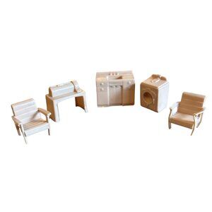 Marx Dollhouse Furniture Set Washer Chairs Sink Sewing Machine Beige Vintage